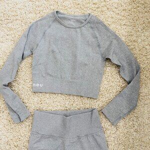 NWT Neu Seamless Grey Ribbed 3 Piece Set: Long Sleeve, Tank, and Legging Set